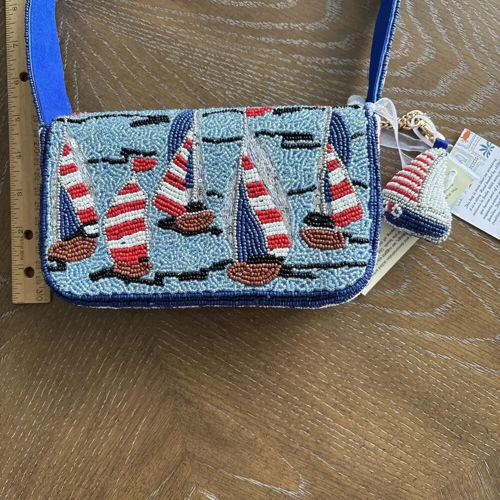 NWT Viral Tik Tok Hand Beaded Sailboat Shoulder‎ Bag Matching Charm Artisanal